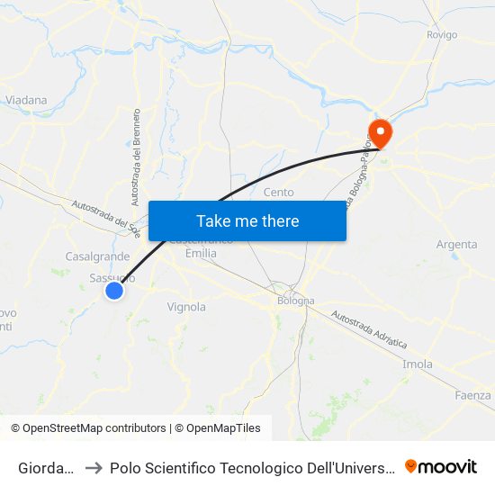 Giordano 1 to Polo Scientifico Tecnologico Dell'Università Di Ferrara map