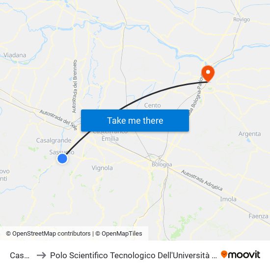 Casella to Polo Scientifico Tecnologico Dell'Università Di Ferrara map