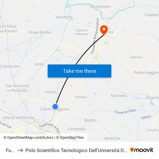 Funo to Polo Scientifico Tecnologico Dell'Università Di Ferrara map