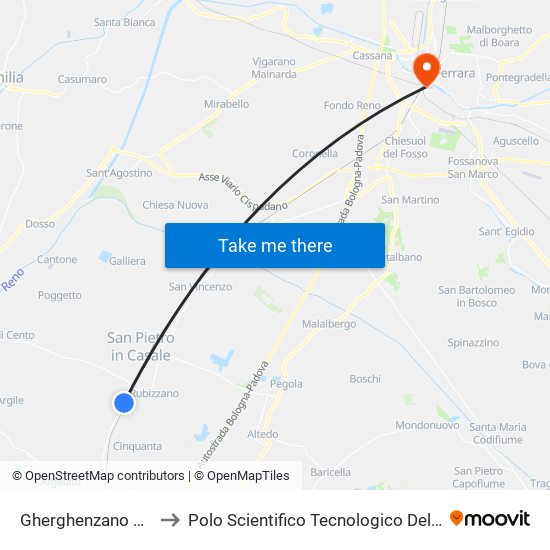 Gherghenzano Ponte Rosso to Polo Scientifico Tecnologico Dell'Università Di Ferrara map