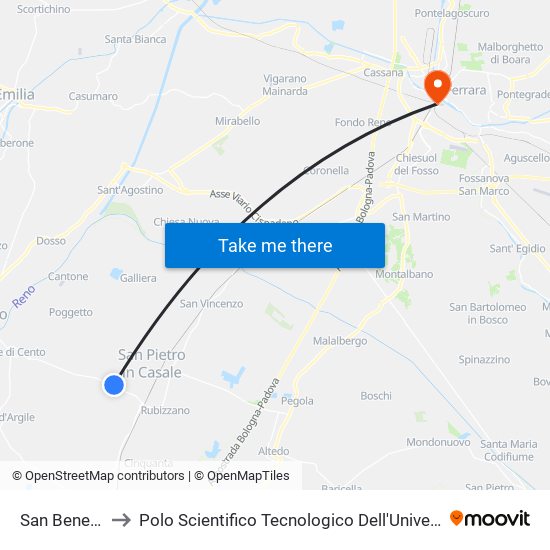 San Benedetto to Polo Scientifico Tecnologico Dell'Università Di Ferrara map