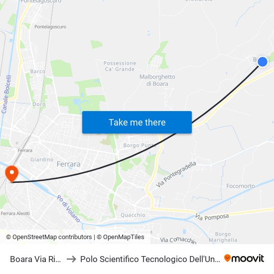 Boara Via Riminalda to Polo Scientifico Tecnologico Dell'Università Di Ferrara map