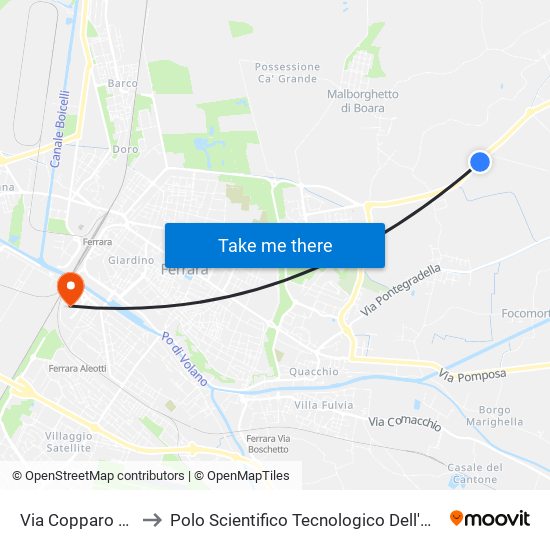 Via Copparo Ca' Tonda to Polo Scientifico Tecnologico Dell'Università Di Ferrara map