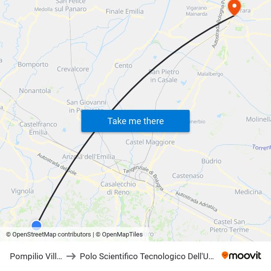 Pompilio Villa Verde to Polo Scientifico Tecnologico Dell'Università Di Ferrara map