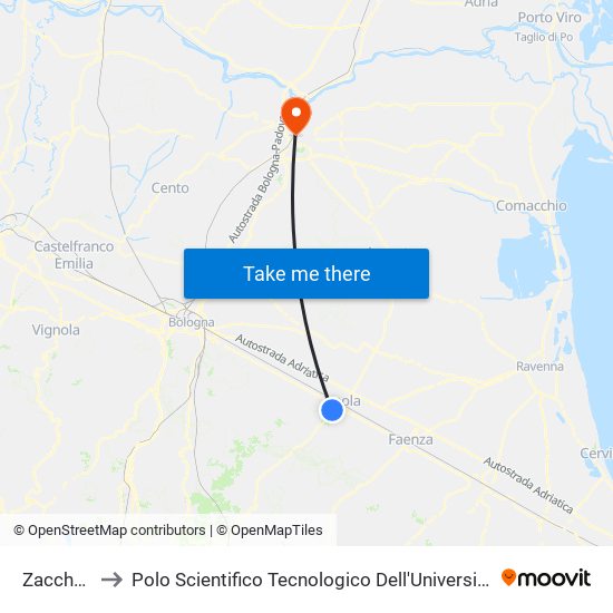 Zaccherini to Polo Scientifico Tecnologico Dell'Università Di Ferrara map