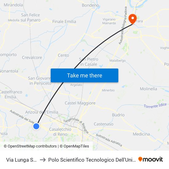 Via Lunga Stazione to Polo Scientifico Tecnologico Dell'Università Di Ferrara map