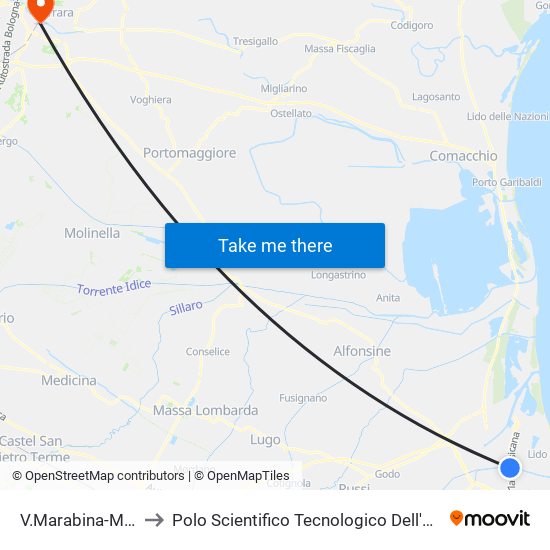V.Marabina-Montebello to Polo Scientifico Tecnologico Dell'Università Di Ferrara map