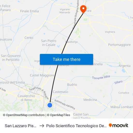 San Lazzaro Piscina Kennedy to Polo Scientifico Tecnologico Dell'Università Di Ferrara map