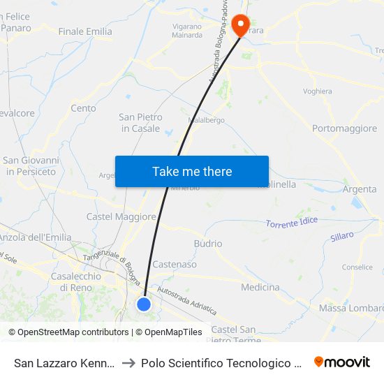 San Lazzaro Kennedy - Scornetta to Polo Scientifico Tecnologico Dell'Università Di Ferrara map