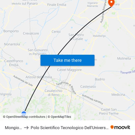 Mongiorgio to Polo Scientifico Tecnologico Dell'Università Di Ferrara map