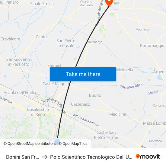 Donini San Francesco to Polo Scientifico Tecnologico Dell'Università Di Ferrara map