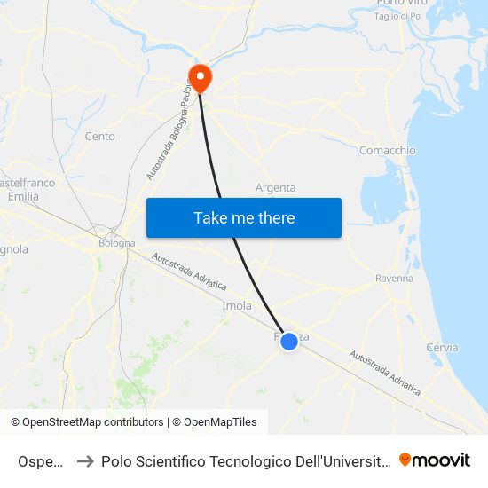 Ospedale to Polo Scientifico Tecnologico Dell'Università Di Ferrara map