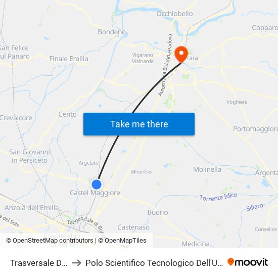 Trasversale Di Pianura to Polo Scientifico Tecnologico Dell'Università Di Ferrara map