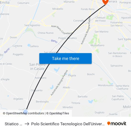 Stiatico Bivio to Polo Scientifico Tecnologico Dell'Università Di Ferrara map