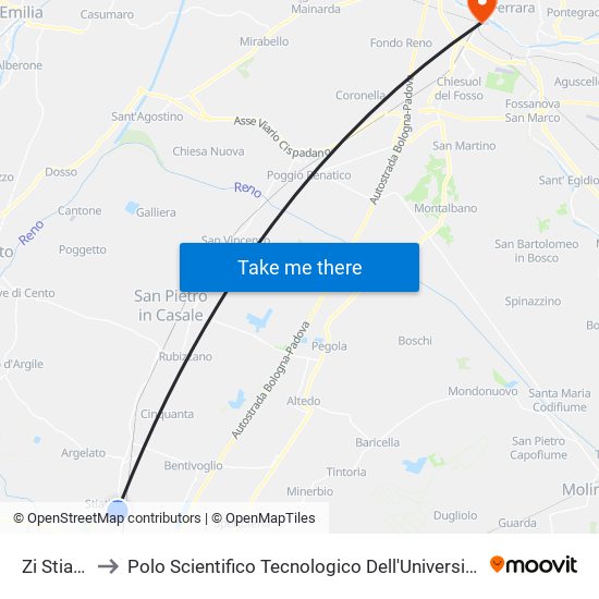 Zi Stiatico to Polo Scientifico Tecnologico Dell'Università Di Ferrara map