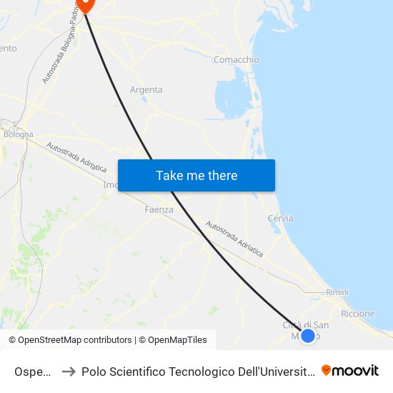 Ospedale to Polo Scientifico Tecnologico Dell'Università Di Ferrara map