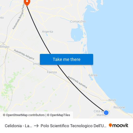 Celidonia - Lamaticcie to Polo Scientifico Tecnologico Dell'Università Di Ferrara map