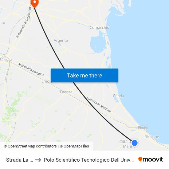 Strada La Creta to Polo Scientifico Tecnologico Dell'Università Di Ferrara map