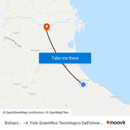 Bottaccione to Polo Scientifico Tecnologico Dell'Università Di Ferrara map