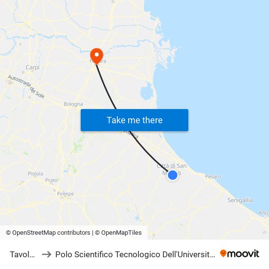 Tavolucci to Polo Scientifico Tecnologico Dell'Università Di Ferrara map