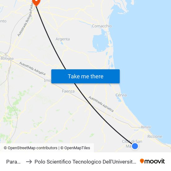 Paradiso to Polo Scientifico Tecnologico Dell'Università Di Ferrara map