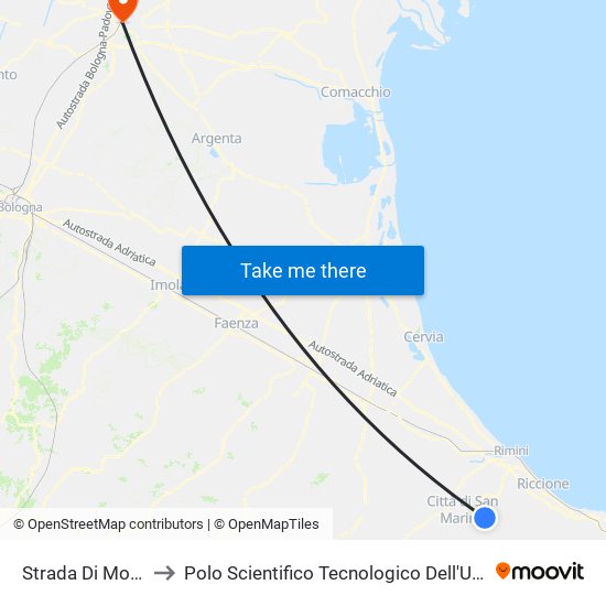 Strada Di Monte Olivo to Polo Scientifico Tecnologico Dell'Università Di Ferrara map