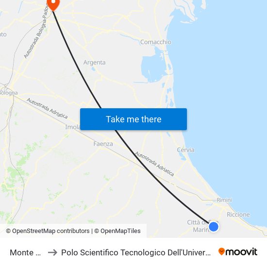 Monte Olivo to Polo Scientifico Tecnologico Dell'Università Di Ferrara map