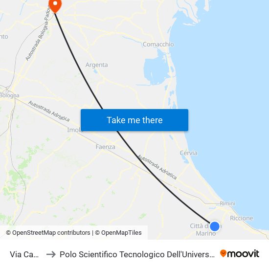 Via Canova to Polo Scientifico Tecnologico Dell'Università Di Ferrara map