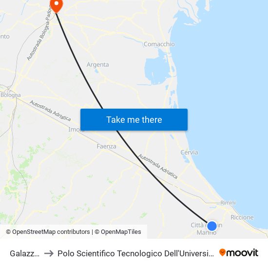 Galazzano to Polo Scientifico Tecnologico Dell'Università Di Ferrara map