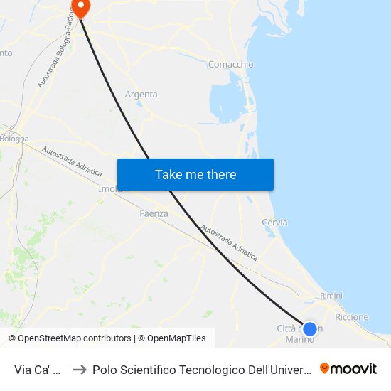 Via Ca' Ragni to Polo Scientifico Tecnologico Dell'Università Di Ferrara map