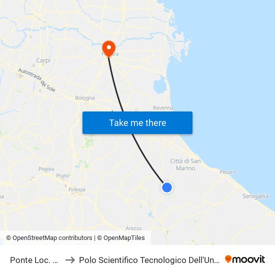 Ponte Loc. Petroso to Polo Scientifico Tecnologico Dell'Università Di Ferrara map