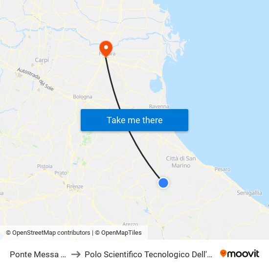 Ponte Messa - Pianacci to Polo Scientifico Tecnologico Dell'Università Di Ferrara map