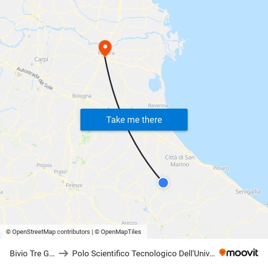 Bivio Tre Genghe to Polo Scientifico Tecnologico Dell'Università Di Ferrara map