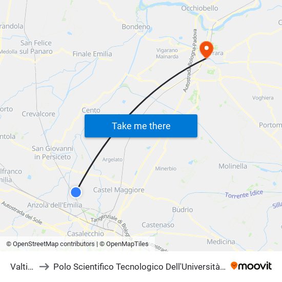 Valtiera to Polo Scientifico Tecnologico Dell'Università Di Ferrara map