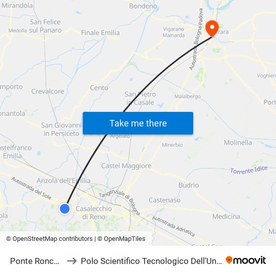 Ponte Ronca Scuole to Polo Scientifico Tecnologico Dell'Università Di Ferrara map