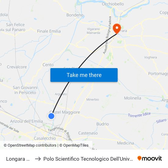 Longara Chiesa to Polo Scientifico Tecnologico Dell'Università Di Ferrara map