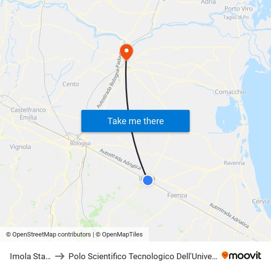 Imola Stazione to Polo Scientifico Tecnologico Dell'Università Di Ferrara map