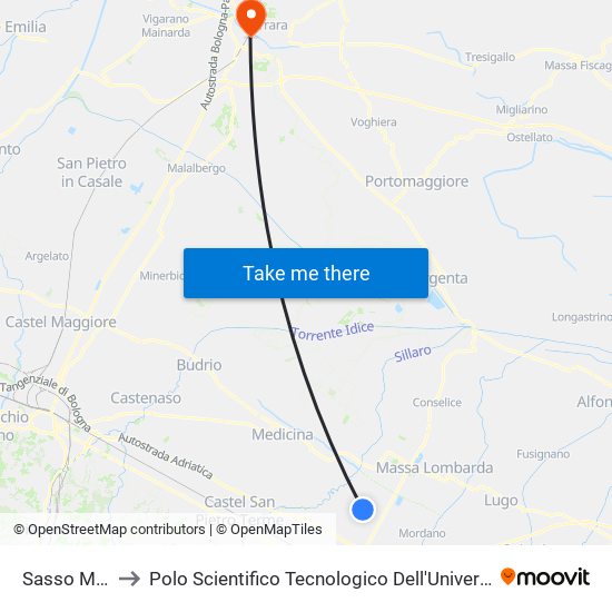 Sasso Morelli to Polo Scientifico Tecnologico Dell'Università Di Ferrara map