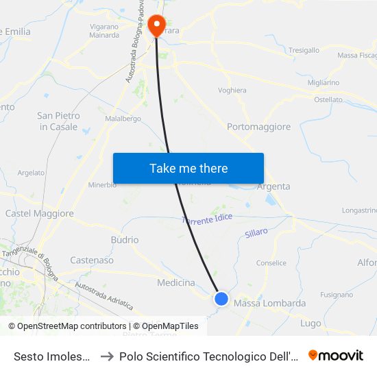 Sesto Imolese Balducci to Polo Scientifico Tecnologico Dell'Università Di Ferrara map