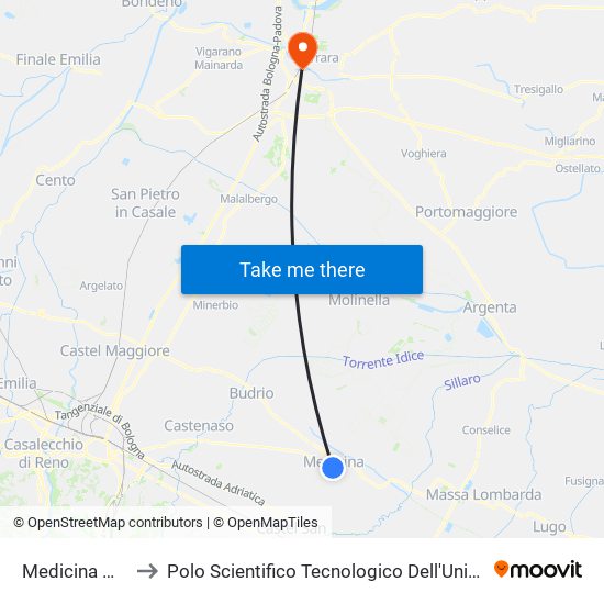 Medicina Marconi to Polo Scientifico Tecnologico Dell'Università Di Ferrara map