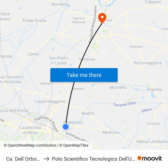 Ca` Dell`Orbo Stazione to Polo Scientifico Tecnologico Dell'Università Di Ferrara map