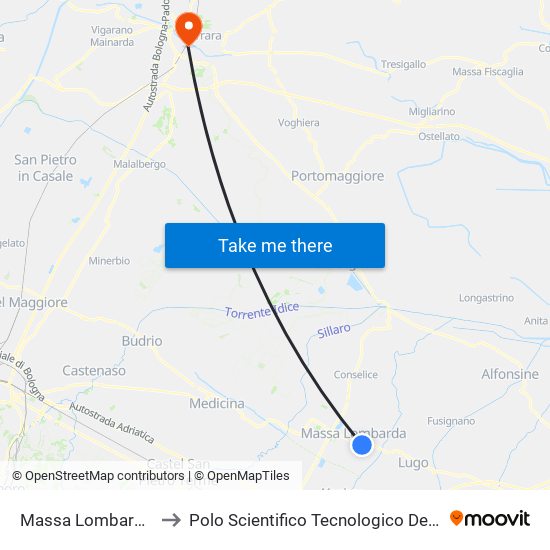 Massa Lombarda Panchette to Polo Scientifico Tecnologico Dell'Università Di Ferrara map