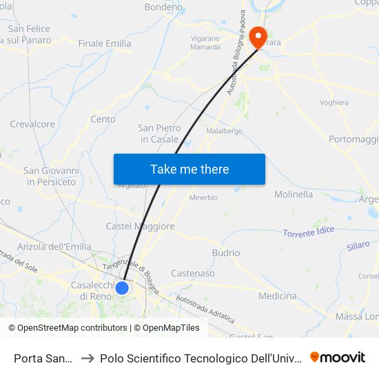 Porta Sant`Isaia to Polo Scientifico Tecnologico Dell'Università Di Ferrara map