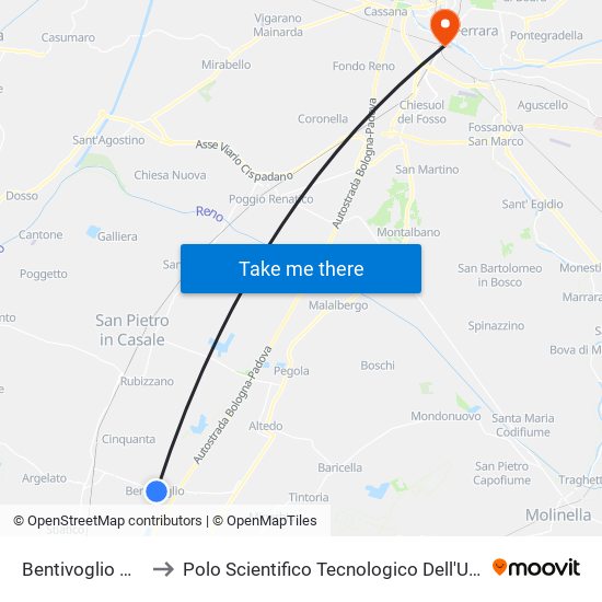 Bentivoglio Municipio to Polo Scientifico Tecnologico Dell'Università Di Ferrara map