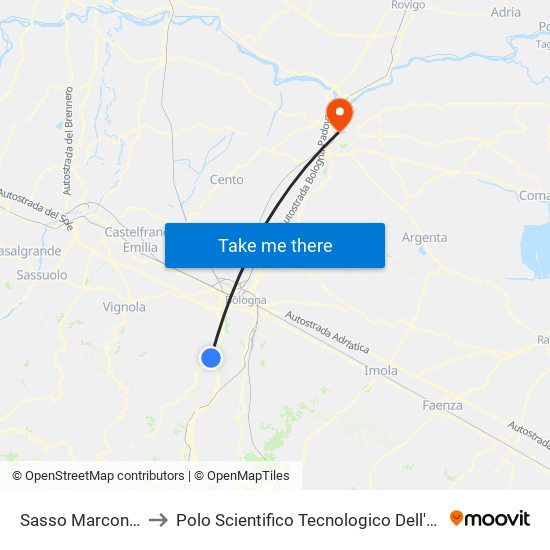 Sasso Marconi Terminal to Polo Scientifico Tecnologico Dell'Università Di Ferrara map