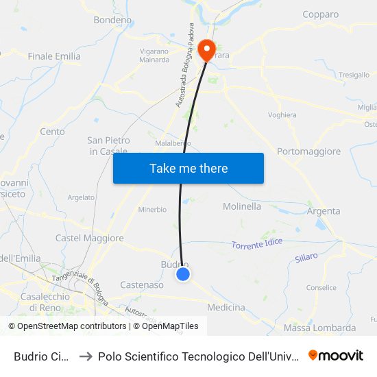 Budrio Cimitero to Polo Scientifico Tecnologico Dell'Università Di Ferrara map