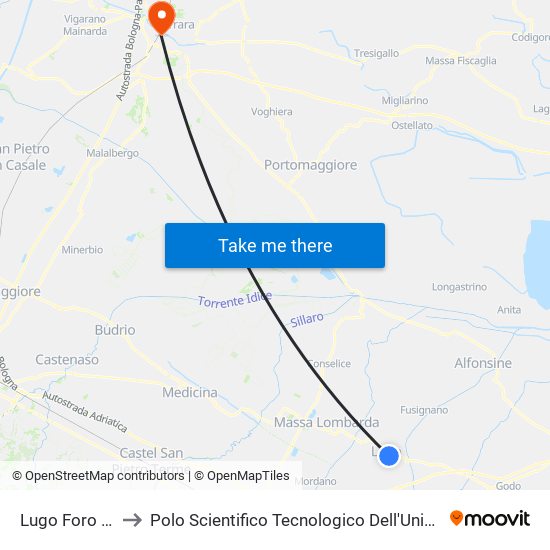 Lugo Foro Boario to Polo Scientifico Tecnologico Dell'Università Di Ferrara map