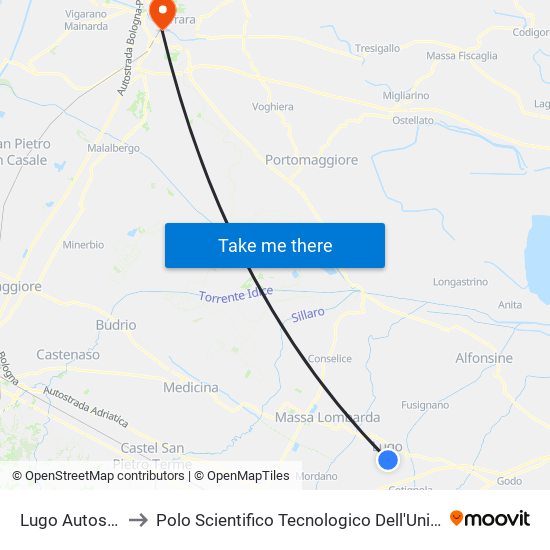 Lugo Autostazione to Polo Scientifico Tecnologico Dell'Università Di Ferrara map