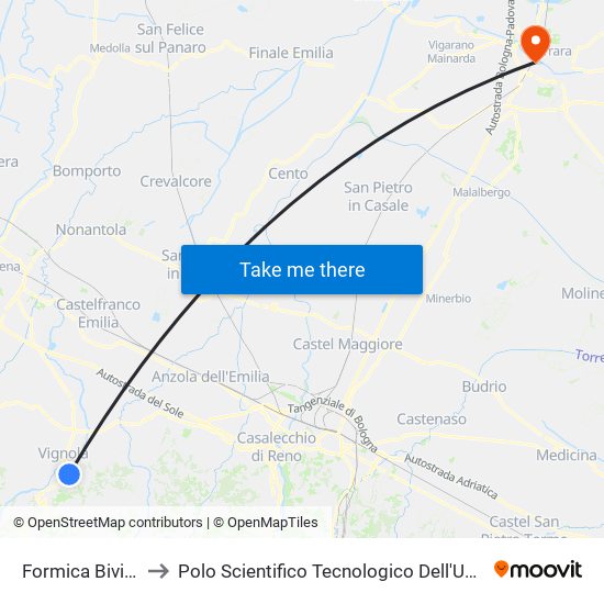 Formica Bivio Zocca to Polo Scientifico Tecnologico Dell'Università Di Ferrara map