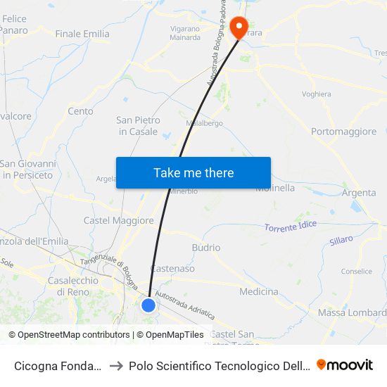 Cicogna Fondazione Cirulli to Polo Scientifico Tecnologico Dell'Università Di Ferrara map